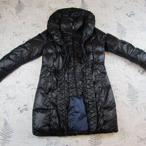 T  Tahari Women’s Hooded Bib Quilted Black Light weight warm Puffer Down Coat  M